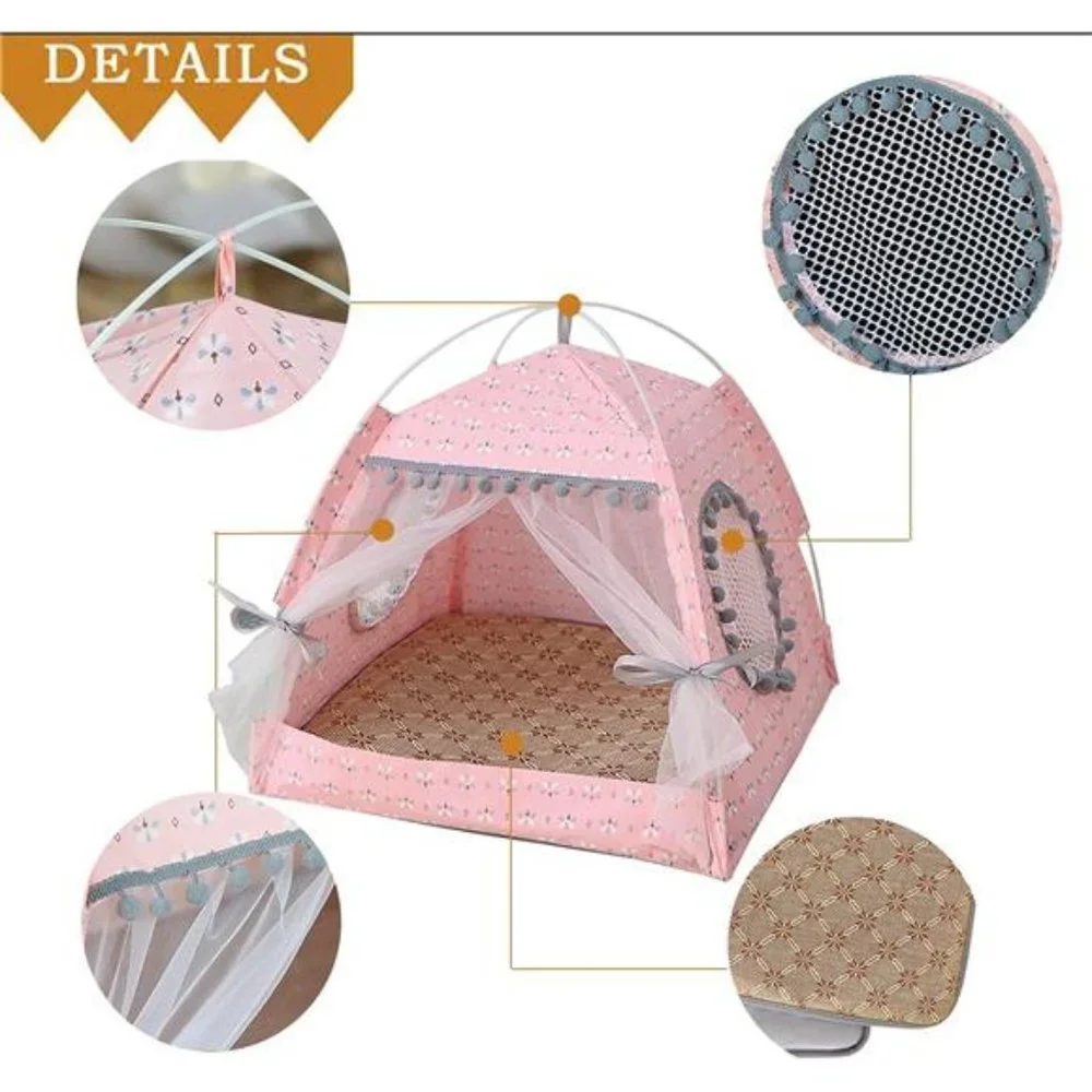 Cat Princess Indoor Tent House Pet Dog Cute Floral Cave Nest Bed Portable